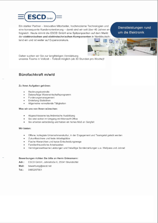 Anzeige Buerofachkraft